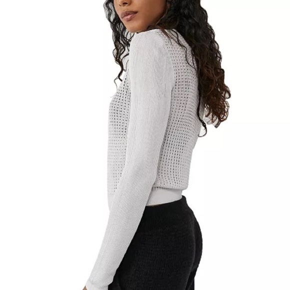 NWT Free people H20 Crewneck Pullover Sweater open knit white found moon M - Picture 2 of 7